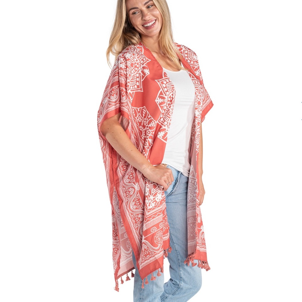 Oversized Casual Versatile Boho Coastal Tassel Kimono Swim Cover Up Sz. OS